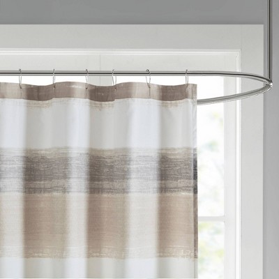 Taupe and Black Watercolor Stripe Shower Curtain with Liner