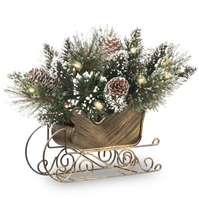 10" Prelit Glittery Bristle Pine Sleigh Warm White LED Lights - National Tree Company