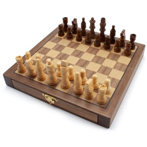 GSE 10" Portable Travel Wooden Chess Se with Magnetic Chess Pieces - 1 of 4