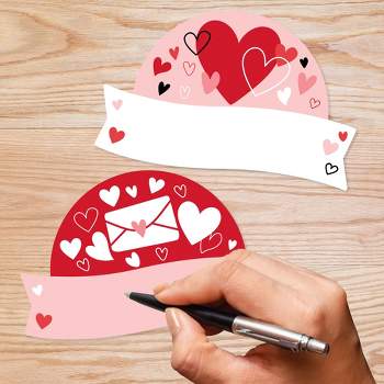 Big Dot of Happiness Valentine's Day Hearts - DIY Blank Paper Desk or Locker Labels - Classroom Name Tags - Set of 32