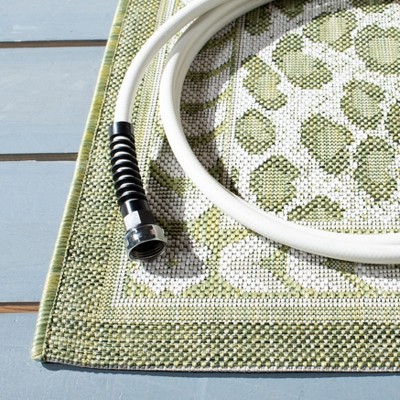 Light Green and Ivory Synthetic Indoor/Outdoor Runner Rug