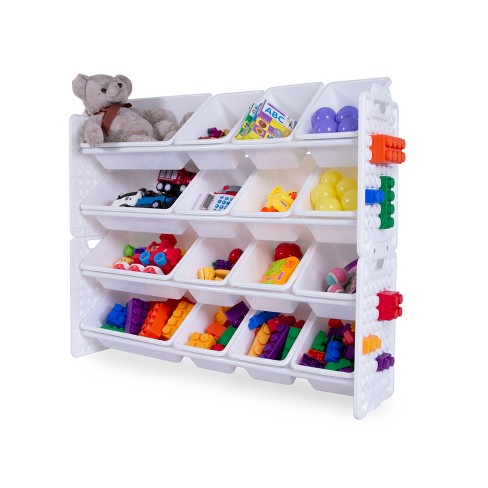 Building Blocks Gray UNiPLAY Toy Organizer with 6 Removable Storage Bins School Materials Multi-Bin Organizer for Books Toys with Baseplate Board Frame 
