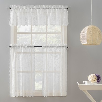 2pc 58"x24" No. 918 Ariella Floral Lace Sheer Rod Pocket Kitchen Curtain Tier Pair
