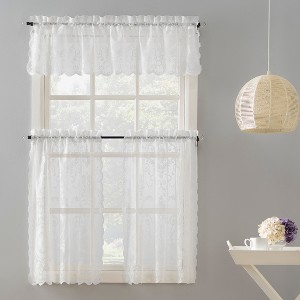 2pc 58"x24" No. 918 Ariella Floral Lace Sheer Rod Pocket Kitchen Curtain Tier Pair - 1 of 4
