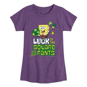 Girls' - SpongeBob Squarepants - Luck Of The Square Pants Fitted Short Sleeve Graphic T-Shirt - 1 of 4