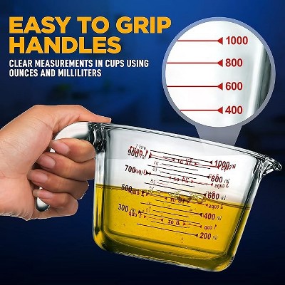 NutriChef 34.48 oz Clear Glass Measuring Cup with Handle
