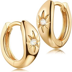 14K Gold Plated Huggie Hoops | Lightweight CZ Earrings, Hypoallergenic Gift - 1 of 4