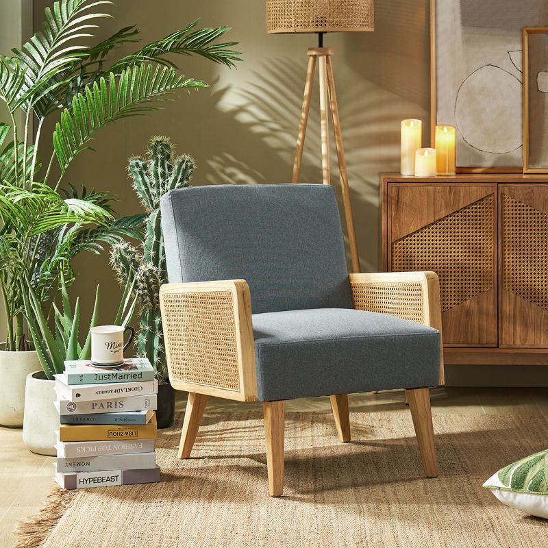 Chloé Cane Arm Chair with Wood Base Living Room Upholstered Accent Chair with Rattan Armrest | Karat Home, 5 of 13