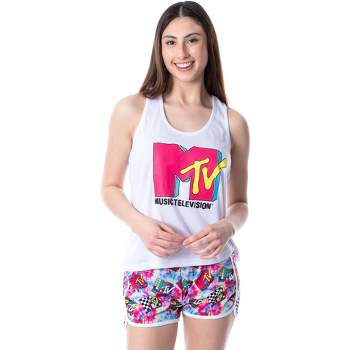 MTV Womens' Music Television Logo Sleep Pajama Set Short Tank Top Multicolored