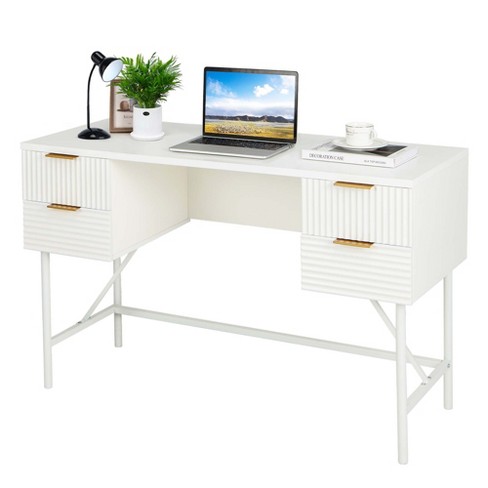 Costway 48 Computer Desk with 4 Drawers Storage Metal Frame Modern Study  Writing Desk