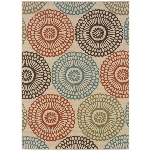 Mia Floating Medallion Patio Rug Beige/Blue - 1 of 4