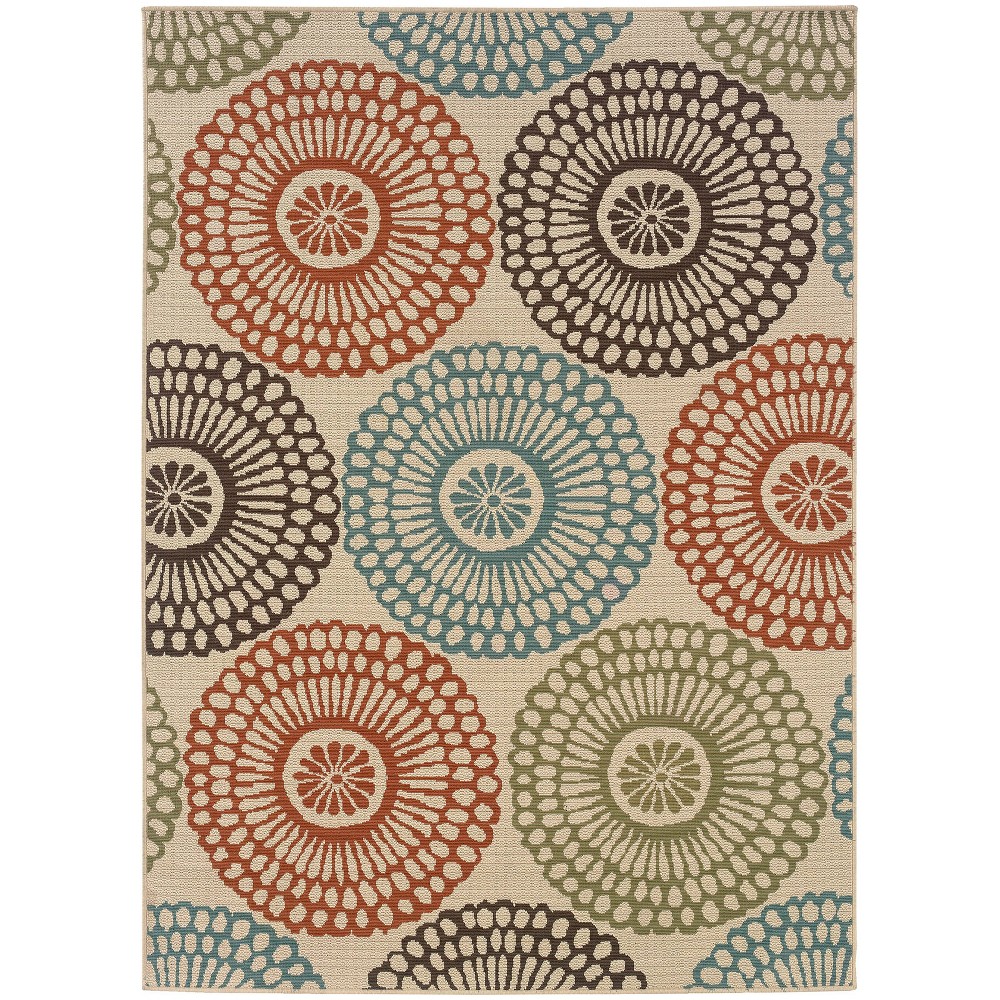 3'7inx5'6in Mia Floating Medallion Patio Rug Beige/Blue