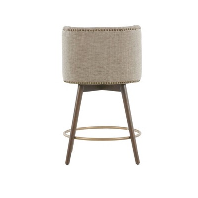 Grey Multi Tweed Swivel Counter Stool with Walnut Wood Legs