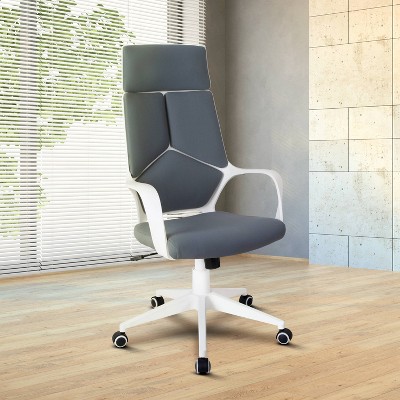 Ergonomic High-Back Swivel Executive Chair in Gray & White Fabric