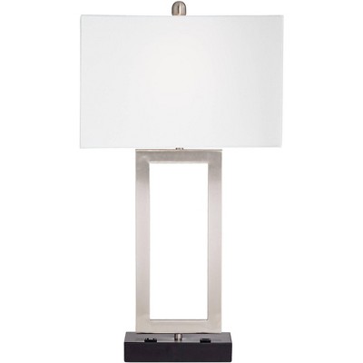 Brushed Nickel Modern Table Lamp with USB and AC Outlet