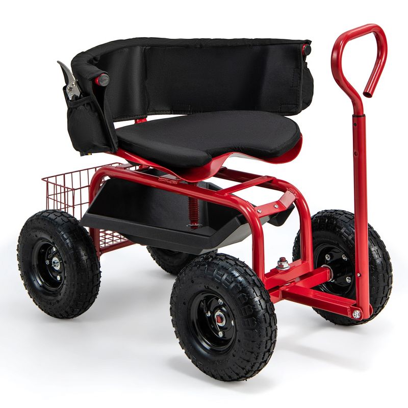 Costway Rolling Garden Cart Height Adjustable Scooter with Swivel Seat & Tool Storage, 1 of 11