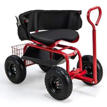 Costway Rolling Garden Cart Height Adjustable Scooter with Swivel Seat & Tool Storage
