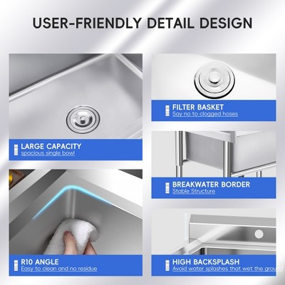 Stainless Steel Double Bowl Freestanding Utility Sink