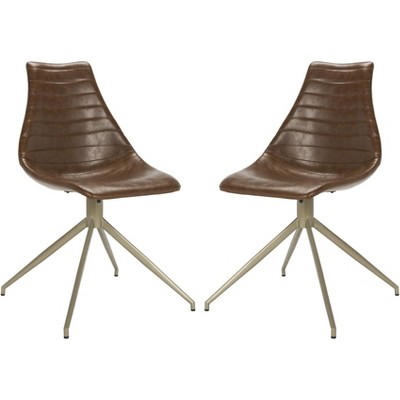 Lynette Mid-Century Modern Swivel Chair (Set of 2) - ACH7006 - Light Brown/Brass - Safavieh