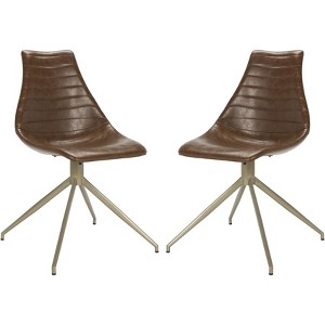 Lynette Mid-Century Modern Swivel Chair (Set of 2) - ACH7006 - Light Brown/Brass - Safavieh - 1 of 4
