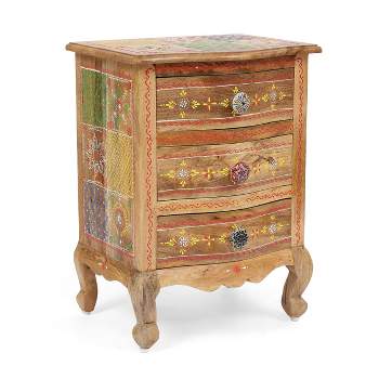 Ailey Handcrafted Boho Mango Wood 3 Drawer Nightstand Natural - Christopher Knight Home