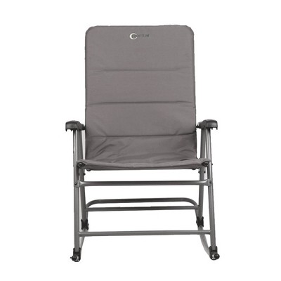 Portal PRWF-FCH012XL-GRAY Indoor Outdoor Portable Lightweight Steel Frame Flat Folding Camping Rocking Armchair Lounge Recliner, Gray