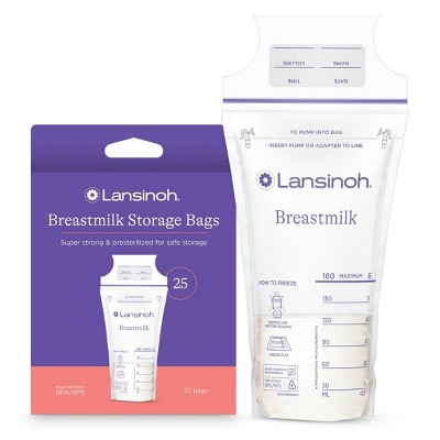 Image of Lansinoh Breast Milk Storage Bags, Fast Freeze & Thaw Breast Milk Bags for Baby Bottle Feeding - 25ct/6oz