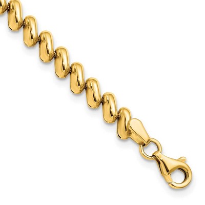 Black Bow Jewelry 5mm 14k Yellow Gold San Marco Diagonal Link Chain Bracelet, 7 Inch