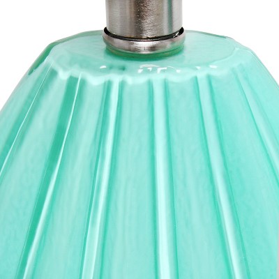 Seafoam Green Glass Droplet Nightstand Lamp with White Fabric Shade