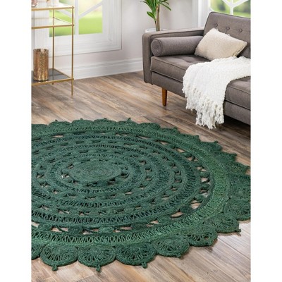 Hunter Green Handmade Braided Jute Round Area Rug