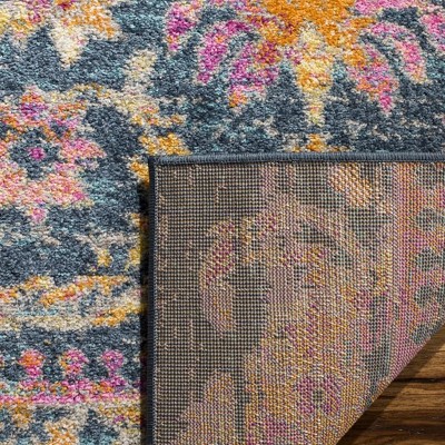 Blue and Fuchsia Hand-Knotted Synthetic Area Rug