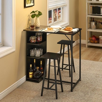 Whizmax Small Bar Table and Chairs Set for 2, 3-Piece Bar Table Set with 3 Tier Storage Shelves, Space Saving Table for Small Apartment, Living Room