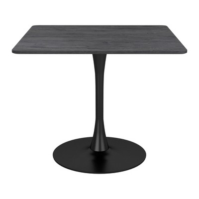 Black Square Wood and Metal Pedestal Dining Table
