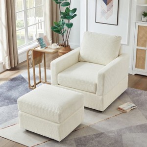 CAVINAS Modern Corduroy Lounge Sofa Chair, Upholstered Accent Chair with Ottoman, Wide Armrests and Pillow, Adjustable Backrest - 1 of 4