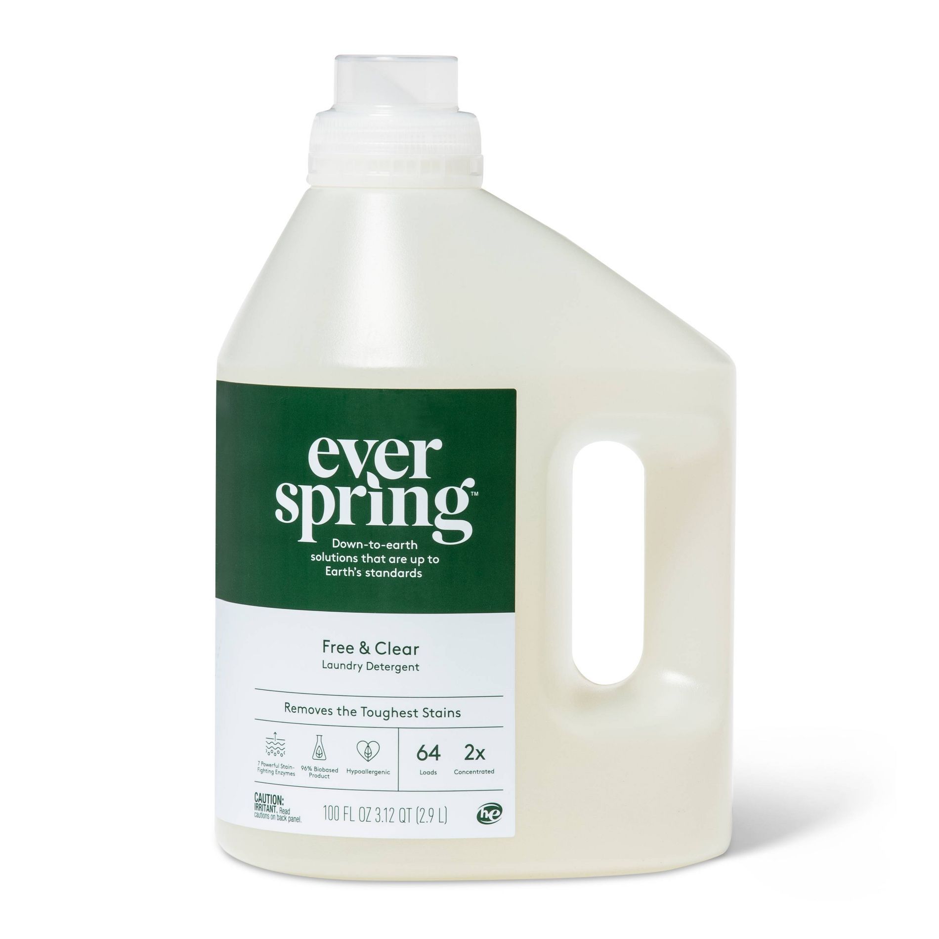 Unscented Free & Clear Concentrated Liquid Laundry Detergent 64 Loads - 100 fl oz - Everspring™