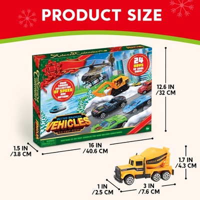 Mini Vehicle Countdown Calendar with 24 Tiny 1:64 Scale Cars and Trucks Behind Numbered Doors