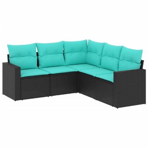 vidaXL 5 Piece Patio Sofa Set with Cushions Black and Blue - Without Table - 1 of 4