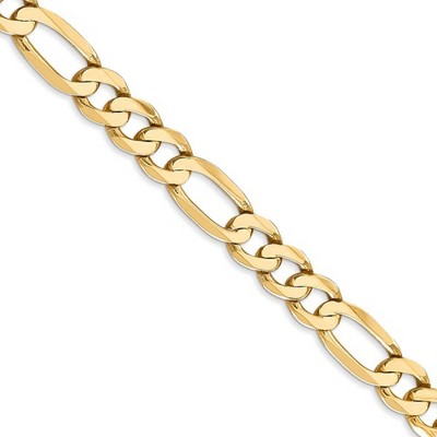 Black Bow Jewelry Men's 7mm, 14k Yellow Gold, Flat Figaro Chain Necklace