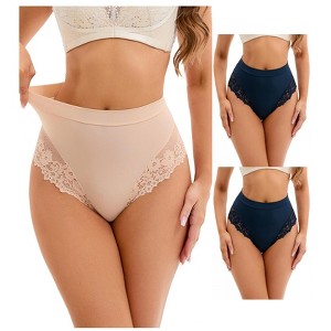 INSPIRE CHIC 3 Packs Women's Lace Trim High-Waisted Briefs Hi-Cut Tummy Control Underpants - 1 of 4