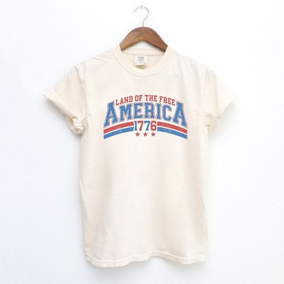 Simply Sage Market Women's Land Of The Free America Curved Short Sleeve Garment Dyed Tee