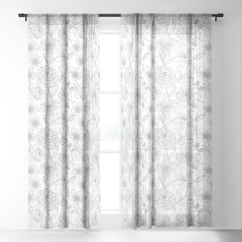Emanuela Carratoni Line Art Floral Theme Single Panel Sheer Window Curtain - Deny Designs, 2 of 7