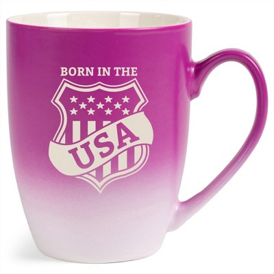 100 North United States of America 10 Ounce Pink and White Two Toned Ombre, Comfortably Fits Your Hands, Ceramic Tea Coffee Cup Mug, Born In The USA