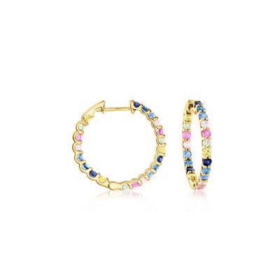 Ross-Simons 1.50 ct. t.w. Multicolored Sapphire Inside-Outside Hoop Earrings in 14kt Yellow Gold