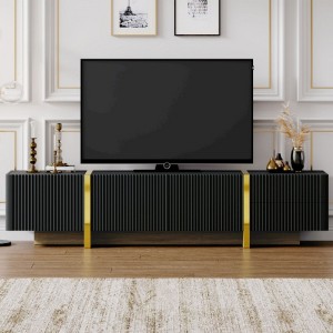80'' Fluted TV Stand, Modern Entertainment Center with Cabinets & Drawers, Golden Wood Grain Leg Console for Living Room - 1 of 3