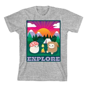 Squishmallows Camping Trip Crew Neck Short Sleeve Gray Youth T-shirt