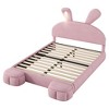 YOOCOZZ Upholstered Wood Platform Bed with Adjustable Cartoon Ear-shaped Headboard and LED Light, Storage Stools - Pink - 4 of 4