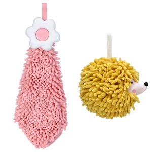 REGALWOVEN 2 Packs Chenille Hand Towel Flower and Cute Cartoon Hanging Hand Towel for Bathroom 6" x 15"/7" x 7" - 1 of 4