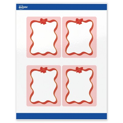 Avery Labels, 4" x 3-1/3", Gold-Pink Bow, Glossy, 40ct