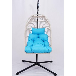 DSVIMOY Egg Chairs, Patio Egg Chair with Stand, Patio Foldable Egg Chair for Bedroom Living Room Balcony, Blue, 40.55"*39.37"*77.55" - 1 of 4