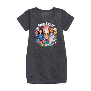 Girls' - Barbie - Easter Graphic Short Sleeve Fleece Dress - 1 of 2